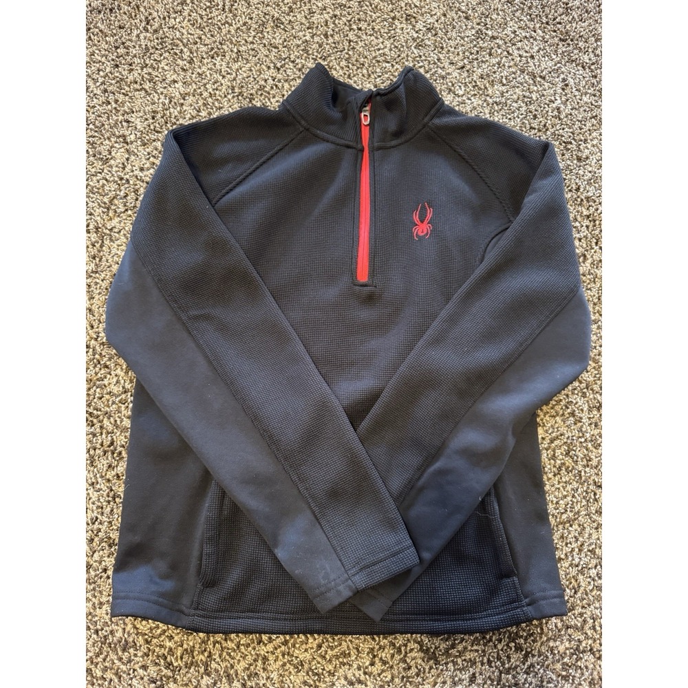 Spyder Men's Quarter Zip Waffle Knit Fleece Lined Small Black